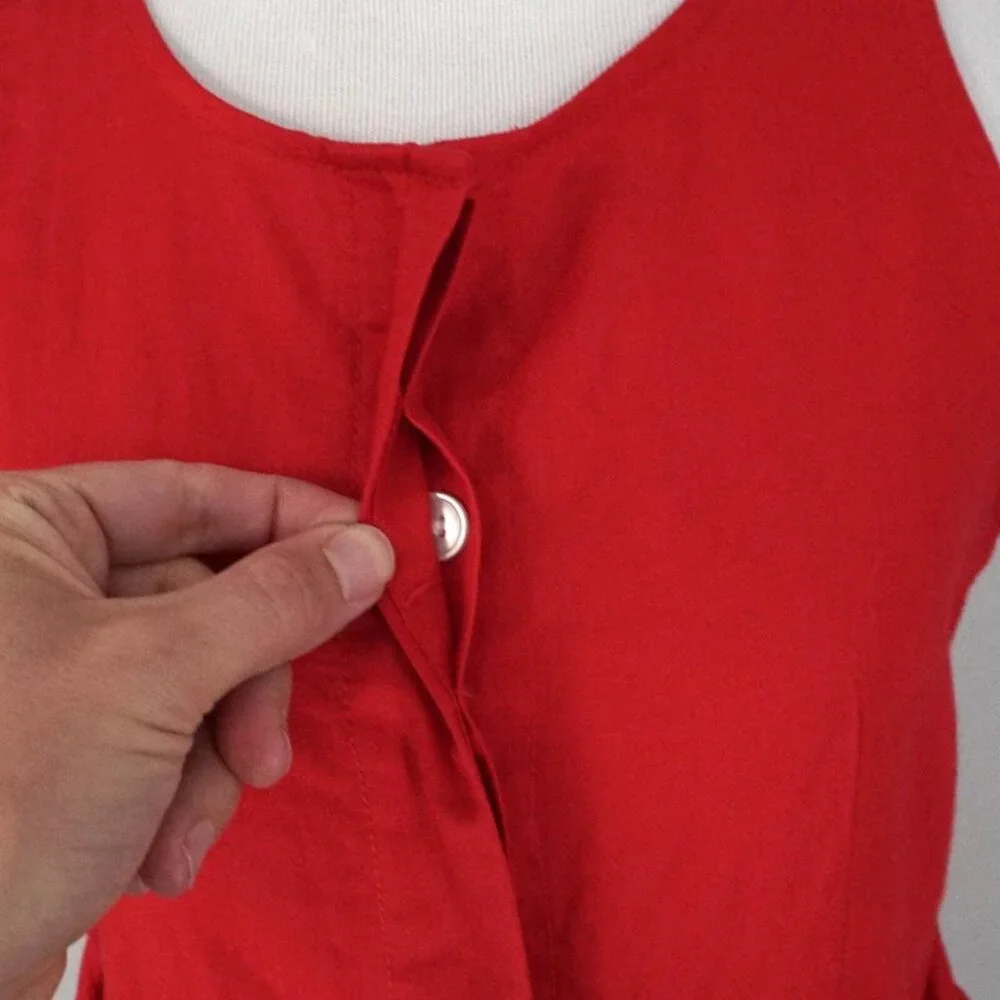 Banana Republic Red Sleeveless Button Up Linen Blend Romper Jumpsuit Wide Leg 0